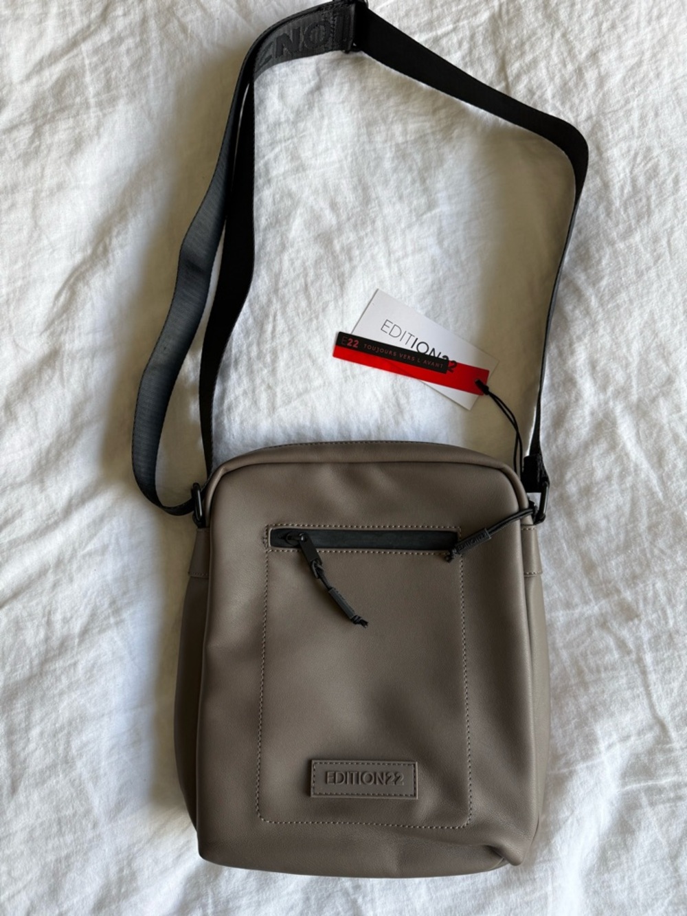 Taupe Leather Messenger Bag for Men